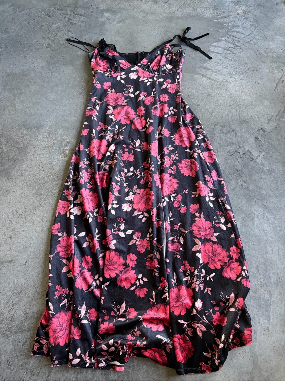 Francesca's Collections Black Maxi Dress with Hot Pink Floral Print